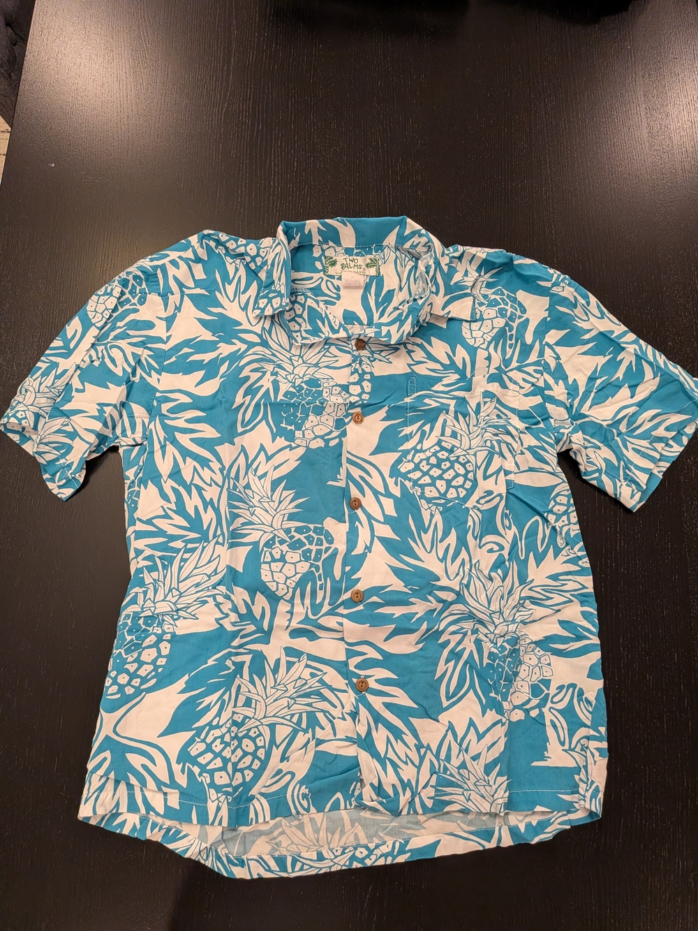 Men's Teal and White Pineapple Print Camp Shirt - Picture 2 of 6
